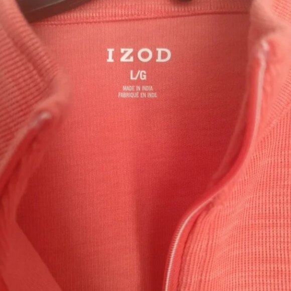 L🟠IZOD Pullover Golf Men's Large 1/4 zip sweater coral cotton polyester - Picture 6 of 7